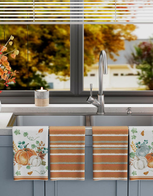 Load image into Gallery viewer, XCHI Fall Pumpkin Striped Dish Towels 18x26 Inch Colored Set of 4
