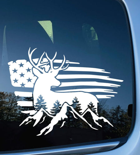 Bad Fish American Flag Buck Deer Car Decal White 1 Vinyl Sticker