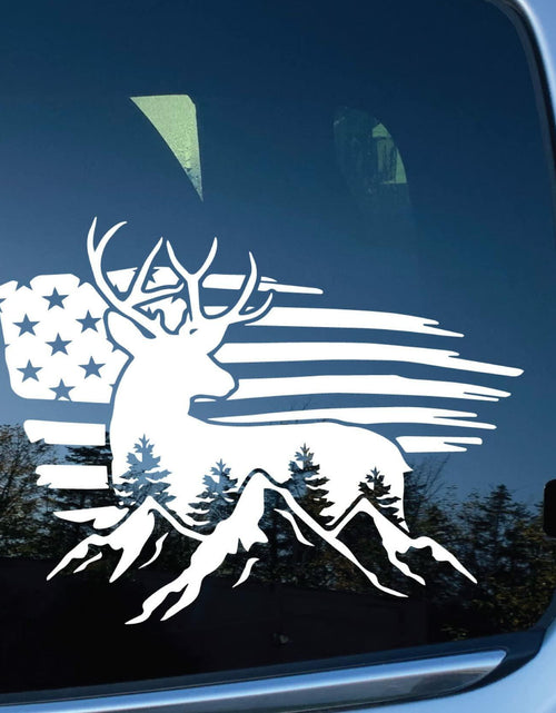 Load image into Gallery viewer, Bad Fish American Flag Buck Deer Car Decal White 1 Vinyl Sticker
