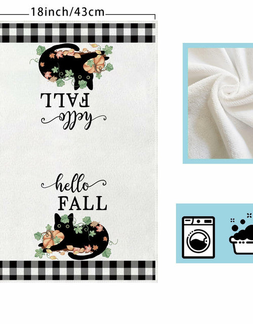 Load image into Gallery viewer, XCHI Fall Black Cat Pumpkin Plaid Kitchen Towels 18x26 Inch Set of 2

