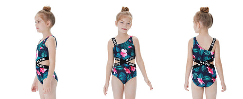 Load image into Gallery viewer, PATPAT Girls Tropical One Piece Swimsuit Bluegreen Size 12-13 Years
