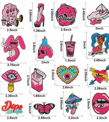 ELEFOCUS 16Pcs Pink Iron-on Patches Applique for Clothing