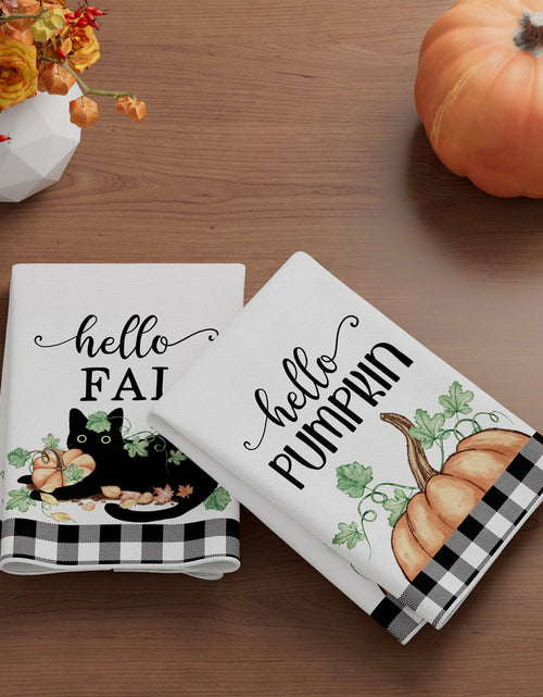 Load image into Gallery viewer, XCHI Fall Black Cat Pumpkin Plaid Kitchen Towels 18x26 Inch Set of 2
