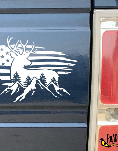 Load image into Gallery viewer, Bad Fish American Flag Buck Deer Car Decal White 1 Vinyl Sticker
