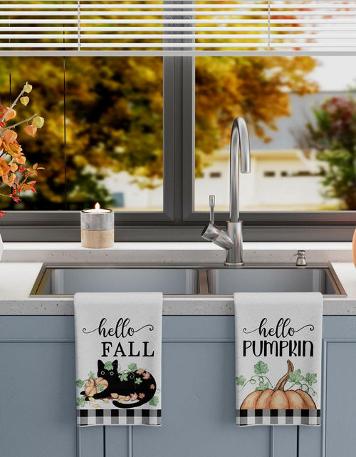 Load image into Gallery viewer, XCHI Fall Black Cat Pumpkin Plaid Kitchen Towels 18x26 Inch Set of 2
