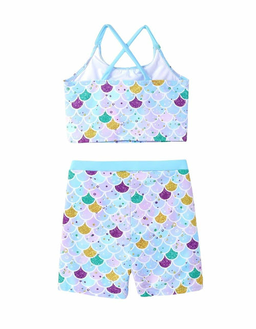 Load image into Gallery viewer, PATPAT Girls 2-Piece Tankini Swimsuit Set Sky Blue Fish Mermaid Size 6-7
