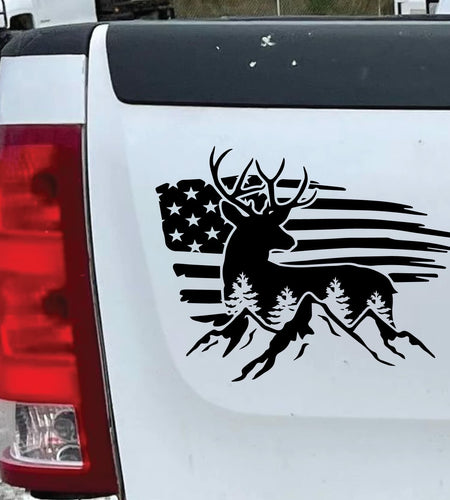 Bad Fish American Flag Buck Deer Car Decal White 1 Vinyl Sticker