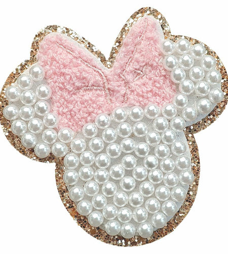 noxozoqm 2 Inch Bead Embroidered Patch Pink Pearl Glitter Edge 1Pc