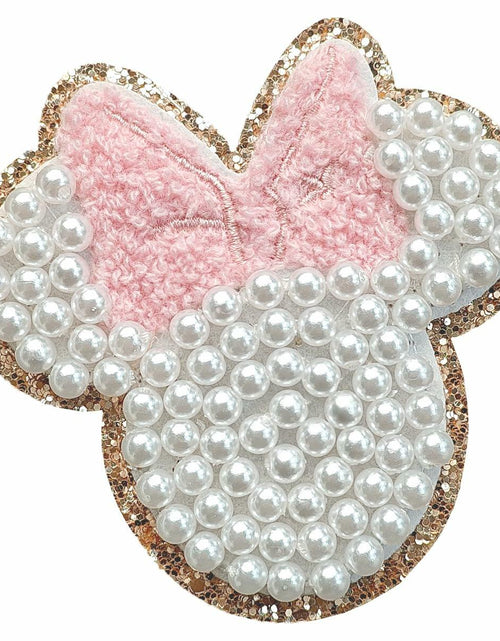 Load image into Gallery viewer, noxozoqm 2 Inch Bead Embroidered Patch Pink Pearl Glitter Edge 1Pc
