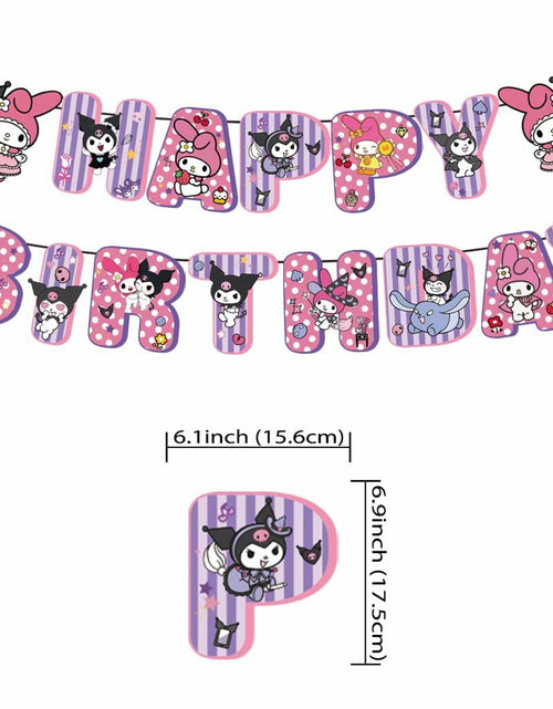 Load image into Gallery viewer, CcHLjh K Kawaii Cartoon Birthday Party Banner &amp; 8 Purple Hanging Swirls
