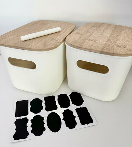 Generic Plastic Stackable Storage Bins with Bamboo Lid 2 PCS White 10x7in