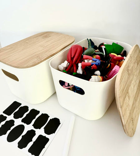 Generic Plastic Stackable Storage Bins with Bamboo Lid 2 PCS White 10x7in
