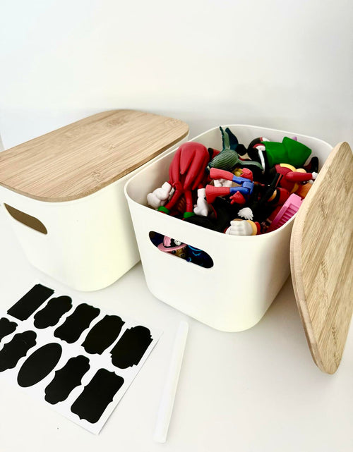 Load image into Gallery viewer, Generic Plastic Stackable Storage Bins with Bamboo Lid 2 PCS White 10x7in
