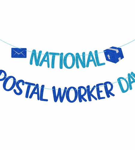 FOZEE Postal Worker Day Banner Blue Glitter Cardstock Decoration