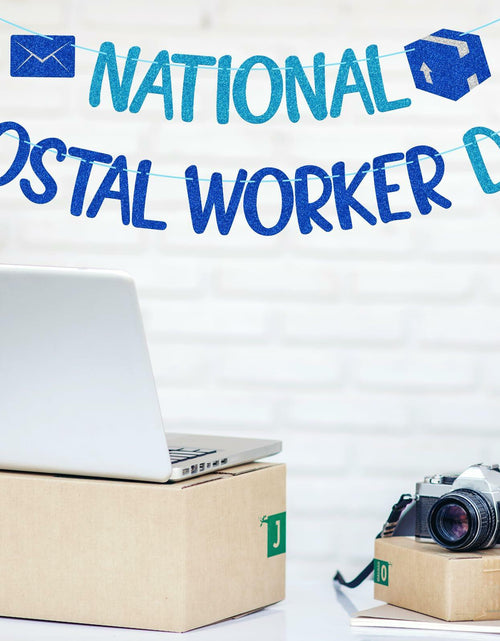 Load image into Gallery viewer, FOZEE Postal Worker Day Banner Blue Glitter Cardstock Decoration
