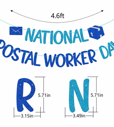 FOZEE Postal Worker Day Banner Blue Glitter Cardstock Decoration