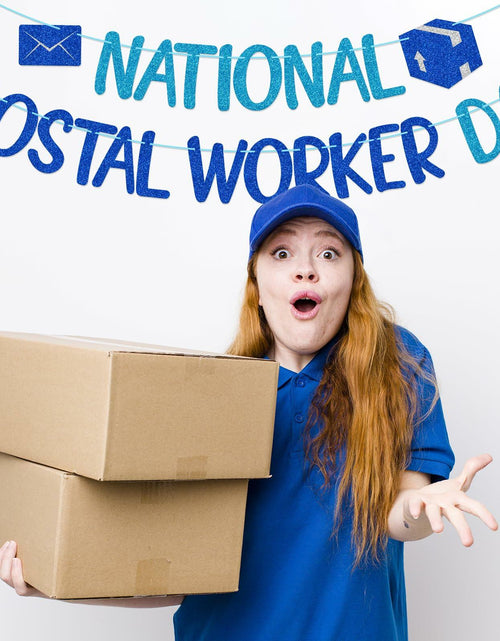 Load image into Gallery viewer, FOZEE Postal Worker Day Banner Blue Glitter Cardstock Decoration
