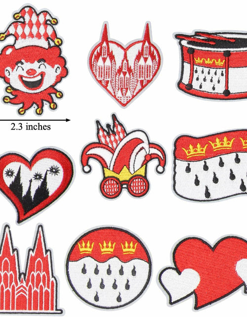 Load image into Gallery viewer, HEYTRCO 9PCS Clown Costume Iron-On Patches Set Red Mardi Gras
