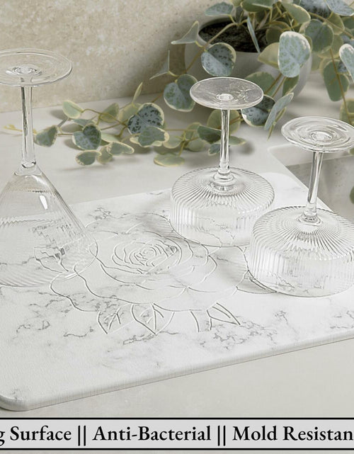 Load image into Gallery viewer, Stranor Engraved Rose Stone Drying Mat Floral 15.7x11.8 Ivory
