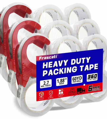 Frascati Heavy Duty Packing Tape 18 Pack 1.88in x 60yd Clear with 3 Dispensers