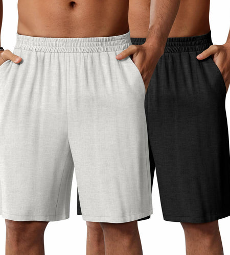 Neer Men's Linen Bermuda Shorts 2 Pack Black White Casual Elastic Waist Size S