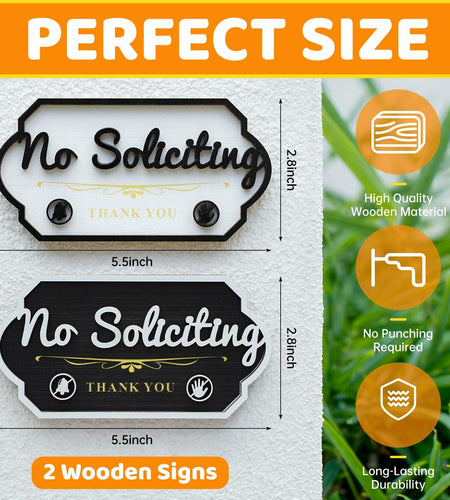 Aurastem No Soliciting Wooden Sign 2 Pcs Small Funny Home Business Decor