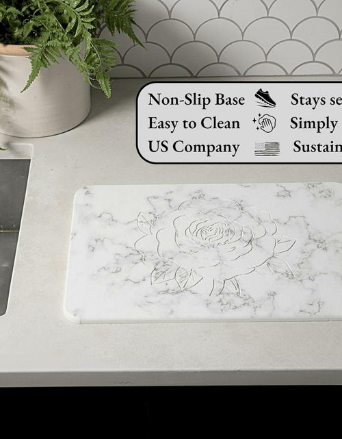 Load image into Gallery viewer, Stranor Engraved Rose Stone Drying Mat Floral 15.7x11.8 Ivory
