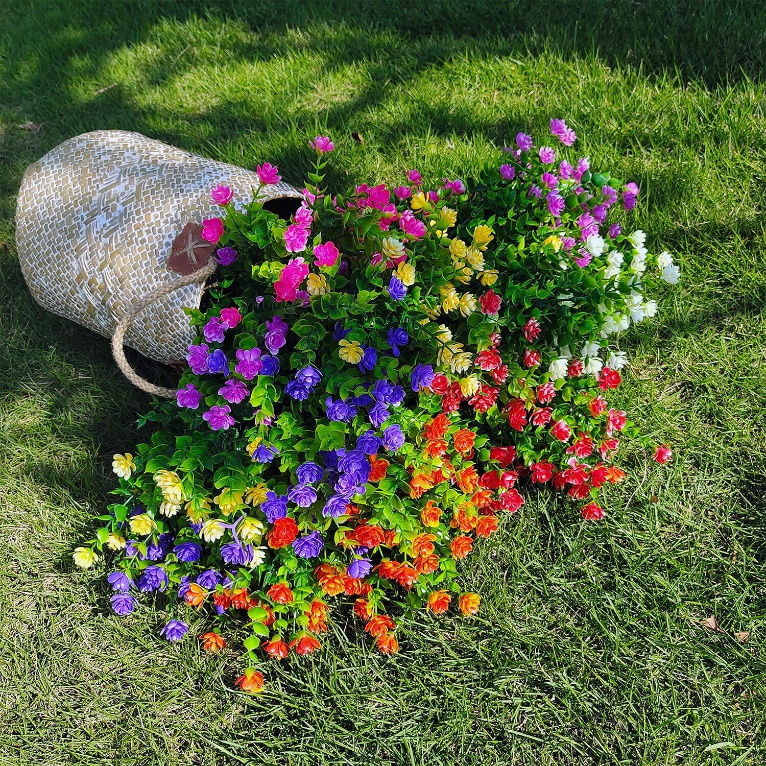WEAUSUP 21 Bundles Outdoor UV Resistant Faux Plants Plastic 7 Colors