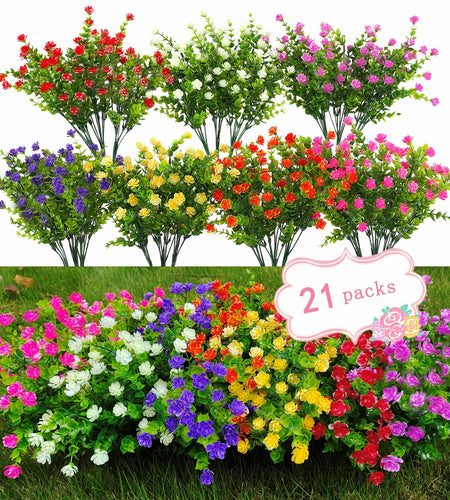 WEAUSUP 21 Bundles Outdoor UV Resistant Faux Plants Plastic 7 Colors