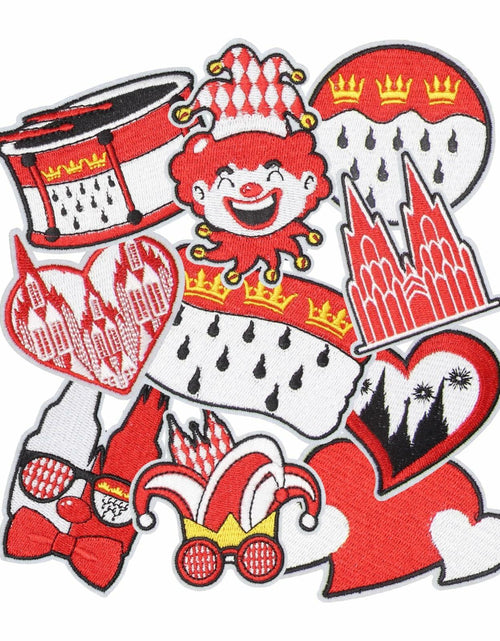 Load image into Gallery viewer, HEYTRCO 9PCS Clown Costume Iron-On Patches Set Red Mardi Gras
