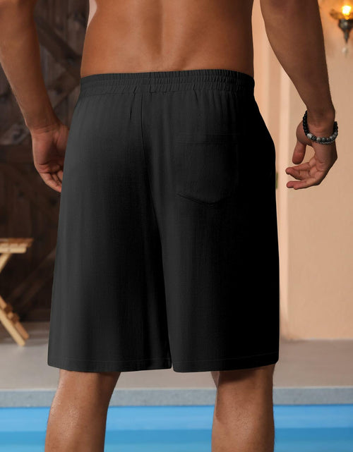 Load image into Gallery viewer, Neer Men's Linen Bermuda Shorts 2 Pack Black White Casual Elastic Waist Size S
