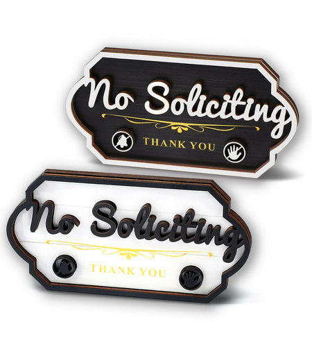 Aurastem No Soliciting Wooden Sign 2 Pcs Small Funny Home Business Decor
