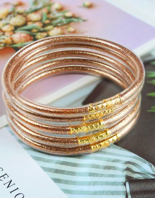 Load image into Gallery viewer, HIIXHC Rose Gold Glitter Filled Jelly Silicone Bangle Bracelets 6.5 Inch
