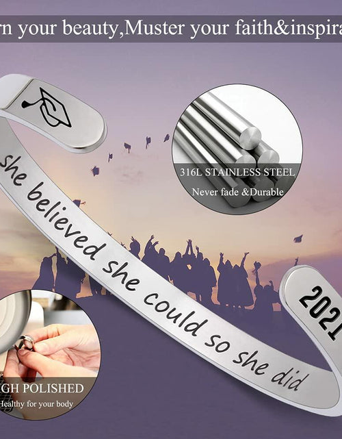 Load image into Gallery viewer, Btysun Graduation Bracelet Inspirational Engraved Quote Silver 6.29"

