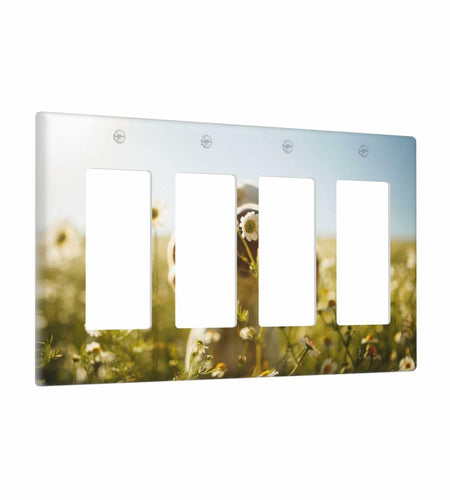 Wpshijia 4 Gang Light Switch Cover Wild Daisy Puppy Outdoor Wall Plate