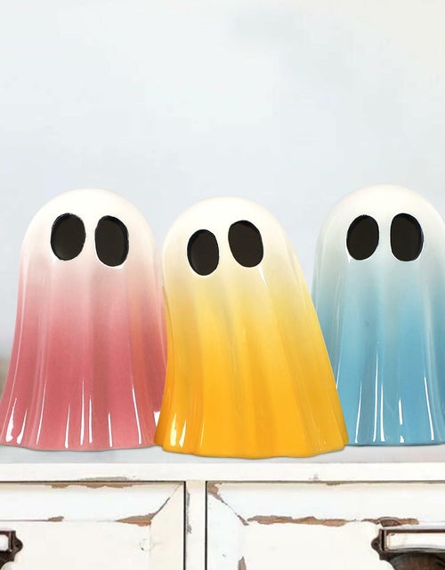 Load image into Gallery viewer, DAZONGE Halloween Ceramic Ghost Figurines Set of 3 Pink Yellow Blue Indoor
