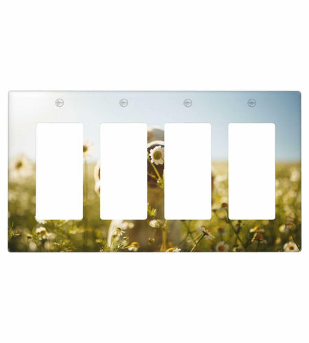 Wpshijia 4 Gang Light Switch Cover Wild Daisy Puppy Outdoor Wall Plate