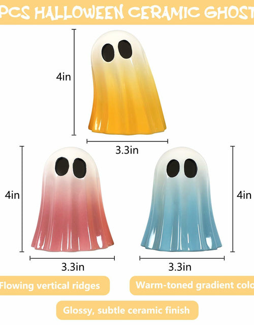 Load image into Gallery viewer, DAZONGE Halloween Ceramic Ghost Figurines Set of 3 Pink Yellow Blue Indoor
