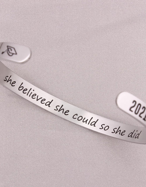 Load image into Gallery viewer, Btysun Graduation Bracelet Inspirational Engraved Quote Silver 6.29"
