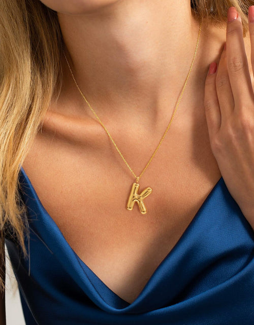 Load image into Gallery viewer, JNZSSWHJJH 18K Gold Filled Bubble Letter E Necklace Stainless Steel Box Chain
