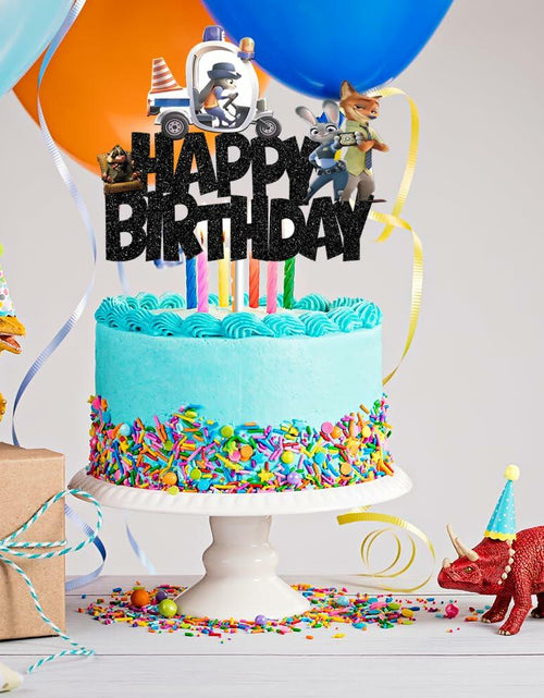 Load image into Gallery viewer, huizebaozhuang Zoo Birthday Party Cake Topper Double-Sided Black Cardboard
