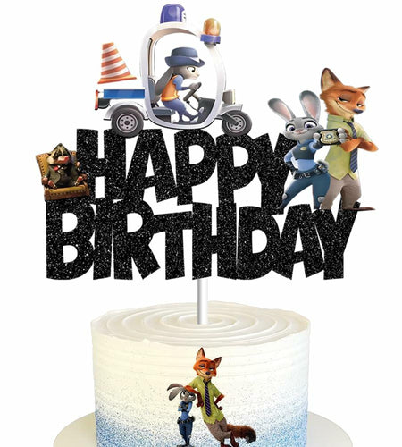 huizebaozhuang Zoo Birthday Party Cake Topper Double-Sided Black Cardboard
