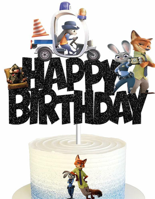 Load image into Gallery viewer, huizebaozhuang Zoo Birthday Party Cake Topper Double-Sided Black Cardboard
