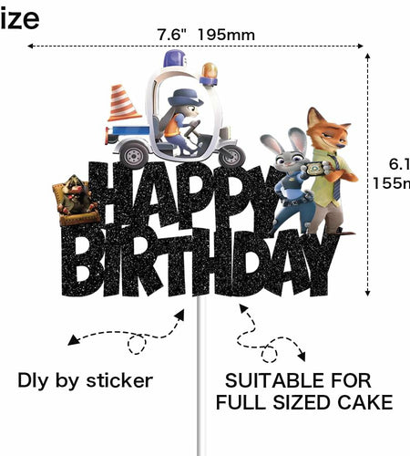 huizebaozhuang Zoo Birthday Party Cake Topper Double-Sided Black Cardboard