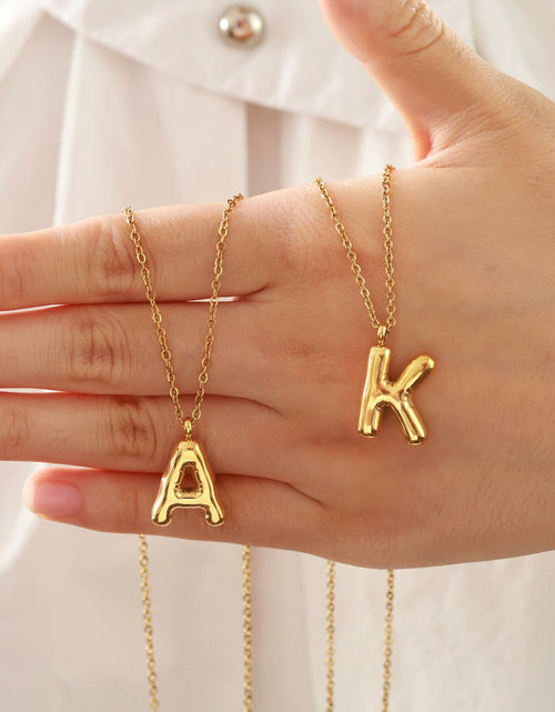 Load image into Gallery viewer, JNZSSWHJJH 18K Gold Filled Bubble Letter E Necklace Stainless Steel Box Chain
