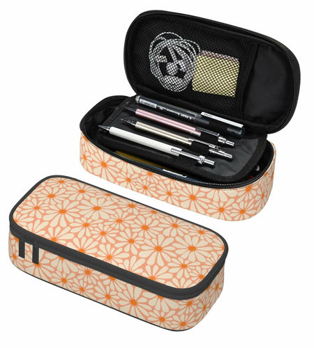VOL&BASS Orange Flower Large Pencil Case Big Capacity Back To School