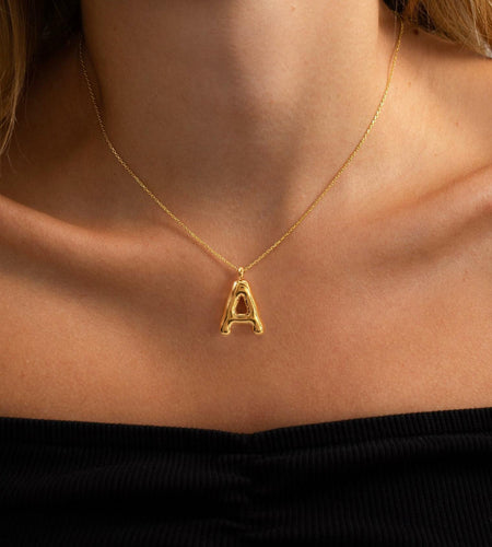 JNZSSWHJJH 18K Gold Filled Bubble Letter E Necklace Stainless Steel Box Chain