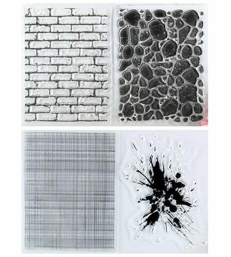 Kwan Crafts Clear Stamps Wall Stone Grid Watermark Ink 2 Sheets Silicone