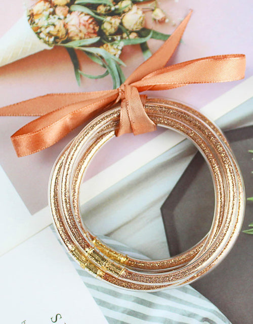 Load image into Gallery viewer, HIIXHC Rose Gold Glitter Filled Jelly Silicone Bangle Bracelets 6.5 Inch
