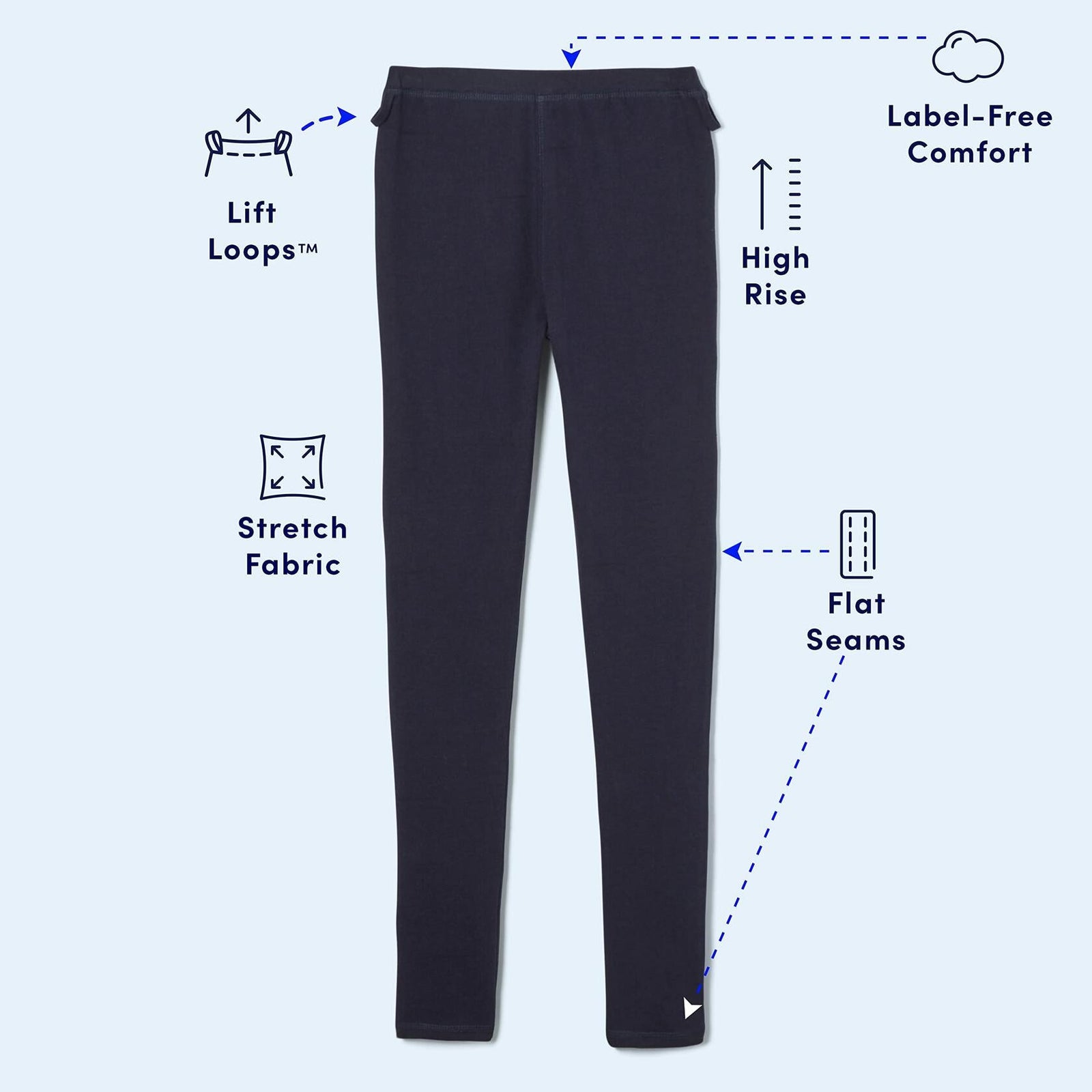 French Toast Girls Adaptive Skinny Pant Leggings Pull-Up Lift Loops Navy Size S